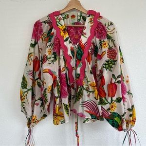 FARM RIO 🦜 Toucans Garden Floral Cotton Blouse - Small